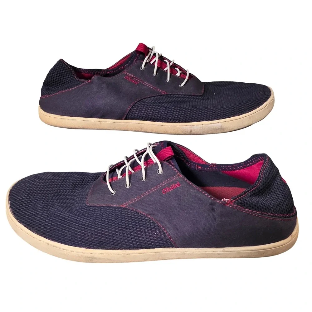 OluKai Nohea Moku Mens Navy Blue Pink Mesh Boat Shoes Sneakers 10283‎ Size 13